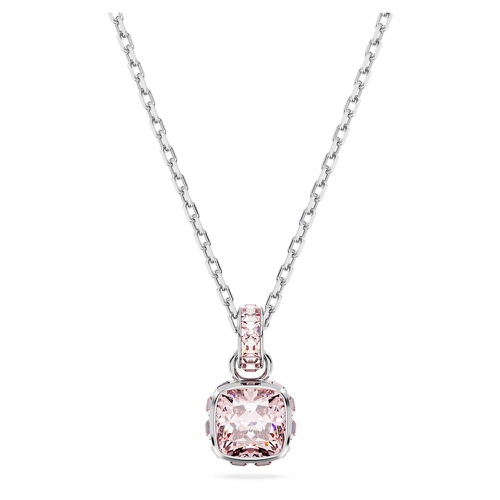 스와로브스키 Swarovski Birthstone pendant, Square cut, June, Pink, Rhodium plated