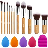 Syntus Makeup Brush Set, 11 Makeup Brushes & 4 Blender Sponges & 1 Brush Cleaner Premium Synthetic Foundation Powder Kabuki Blush Concealer Eye Shadow Makeup Brush Kit, Bamboo