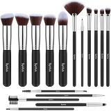 Syntus Makeup Brush Set, Premium Synthetic Foundation Powder Kabuki Blush Concealer Eye Shadow 16 Pcs Makeup Brushes, Black Silver