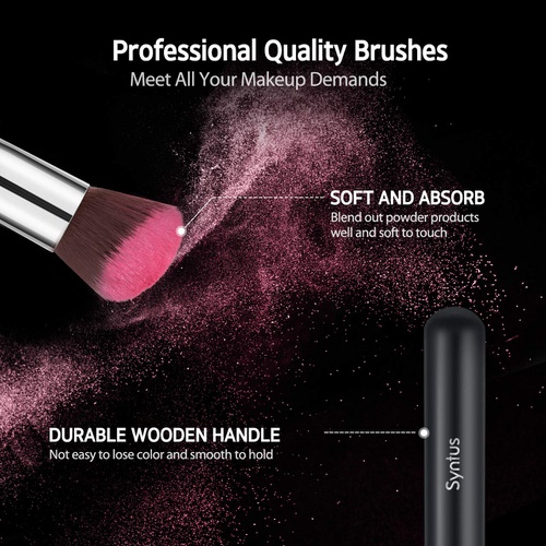  Syntus Makeup Brush Set, Premium Synthetic Foundation Powder Kabuki Blush Concealer Eye Shadow 16 Pcs Makeup Brushes, Black Silver
