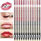 Sysrion High Pigmented Lip Liner Set - Pack of 12 Creamy and Smooth 2-in-1 Matte Make Up Lip Liners Pencil for Daily/Travel/Party/Work, with Eyeliner Function and Sharpener
