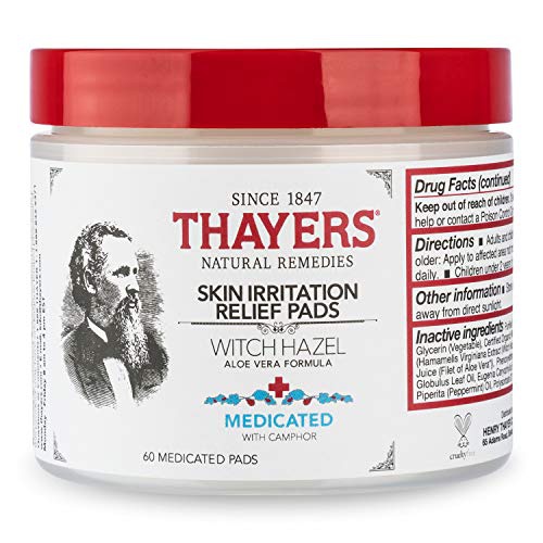  THAYERS Medicated Aloe Vera Topical Pain Relief Pads, Clear/White, Witch Hazel, 60 Count