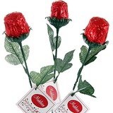 THE MADELAINE CHOCOLATE COMPANY Madelaine Chocolate Sweetheart Edible Roses - Solid Premium 1/2 OZ Milk Chocolate Rose Wrapped in Italian Foil (Red, 3 Pack)