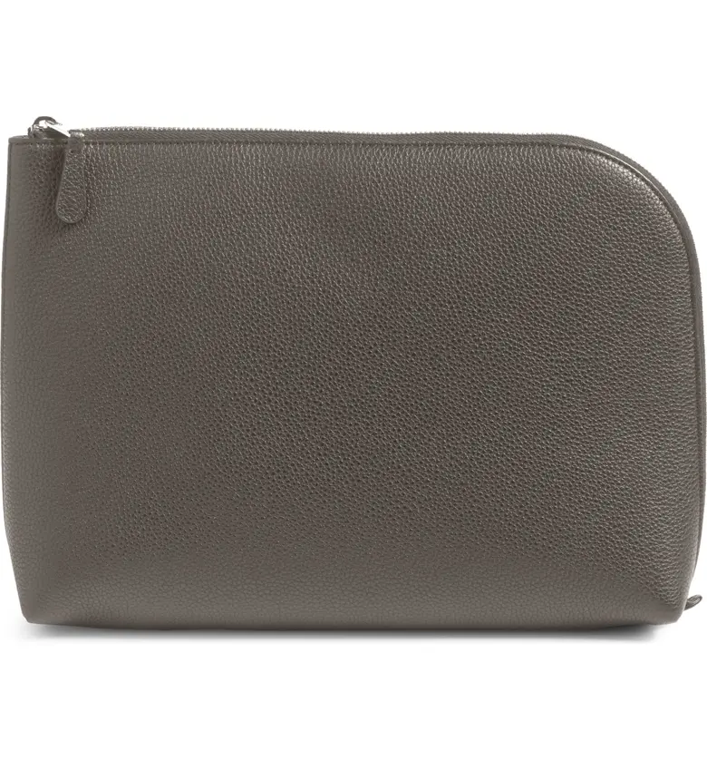 The Row Large Leather Zip Pouch_ASH GREY PLD