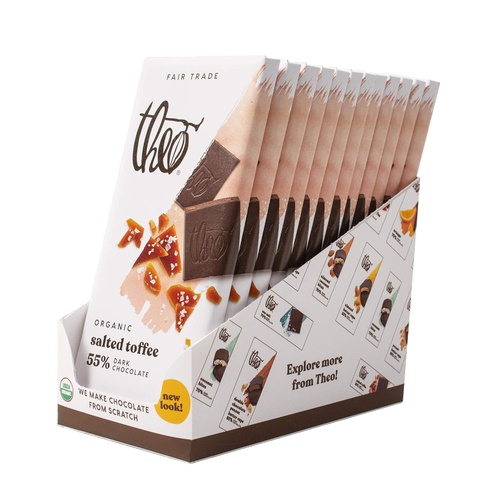  Theo Chocolate Salted Toffee Organic Dark Chocolate Bar, 55% Cacao, 12 Pack | Fair Trade