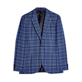 BLUE CHECK SKINNY FIT SINGLE BREASTED SUIT BLAZER WITH PEAK LAPELS