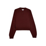BURGUNDY BOXY WIDE RIBBED CREW NECK JUMPER