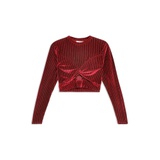 CUT OUT LONG SLEEVE RIBBED VELVET TOP