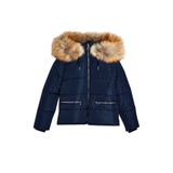 DETACHABLE FAUX FUR HOODED PADDED PUFFER JACKET