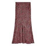 RED DITSY FLORAL FLOUNCE MIDI SKIRT