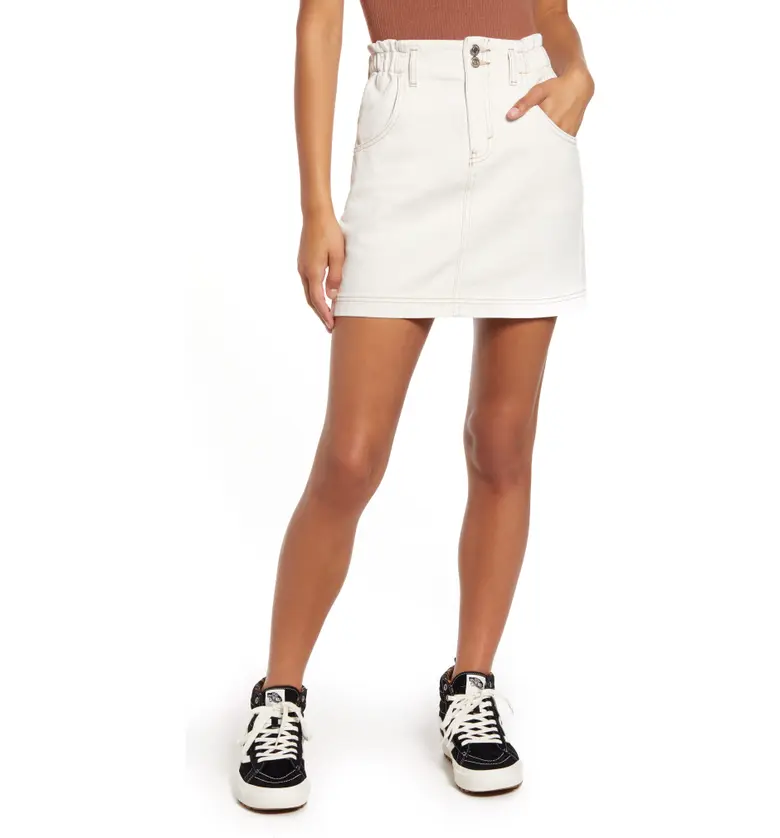 Topshop Organic Cotton Paperbag Waist Skirt_WHITE