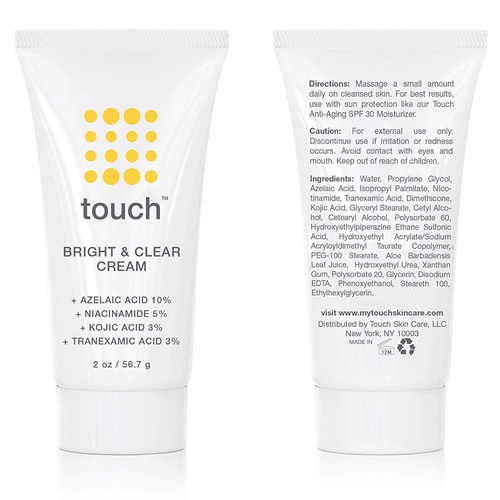  TOUCH Skin Lightening & Brightening Cream for Dark Spots on Face - 10% Azelaic Acid Hyperpigmentation Treatment with Kojic Acid, Tranexamic Acid, & Niacinamide  Age Spot, Sun Spot, and