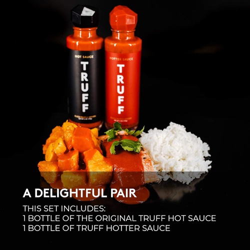  TRUFF Hot Sauce and Hotter Sauce 2-Pack Bundle, Gourmet Hot Sauce Set, Black Truffle and Chili Peppers, Gift Idea for the Hot Sauce Fans, An Ultra Unique Flavor Experience (Black/R