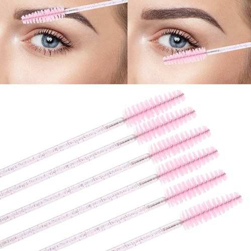  Tbestmax 100PCS Eyelash Brush and 100PCS Lip Brush, Crystal Disposable Lipstick Applicator, Mascara Wand, Makeup Beauty Tool Kits (Pink)