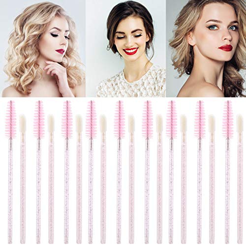  Tbestmax 100PCS Eyelash Brush and 100PCS Lip Brush, Crystal Disposable Lipstick Applicator, Mascara Wand, Makeup Beauty Tool Kits (Pink)