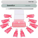 Teenitor Nail Gel Remover Tools Kit with Pink Polish Remover Clips, Cuticle Peeler Scraper, Gel Nail Brush, 115 Pack Nail Wipe Cotton Pads, Nail File Grits 120/180 Buffer Block Gri