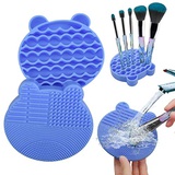 Tenmon Makeup Brush Cleaning Mat, 2 in 1 Silicone Brush, Cleaner Dryer Tray Brush Portable Travel Makeup Brush Scrubber Mat Cleaning Tool (Blue)