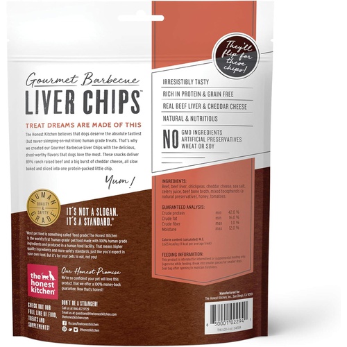  The Honest Kitchen Gourmet Barbecue Liver Chips Dog Treats - Tasty Protein Bites - 4 oz. Bag