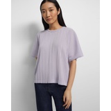 Theory Pleated Short-Sleeve Sweater in Cotton Blend