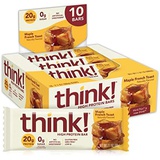 think! (thinkThin) High Protein Bars - Maple French Toast (Maple Almond), 20g Protein, 0g Sugar, No Artificial Sweeteners, Gluten Free, GMO Free, 2.1 oz bar (10 Count - packaging m
