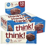 think! (thinkThin) High Protein Bars - Brownie Crunch, 20g Protein, 0g Sugar, No Artificial Sweeteners** Gluten Free, GMO Free*, 2.1 Ounce (10 Count) - Packaging May Vary