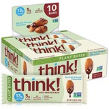 think! , Vegan/Plant Based High Protein Bars No Artificial Sweeteners, Sea Salt Almond Chocolate 10 Count