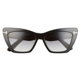 Tom Ford Wyatt 56mm Gradient Cat Eye Sunglasses_SHINY BLACK / SMOKE