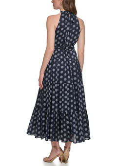 타미힐피거 Womens Sleeveless Halter Neck Printed Maxi Dress