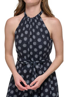 타미힐피거 Womens Sleeveless Halter Neck Printed Maxi Dress