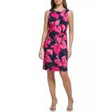 Womens Sleeveless Side Knot Floral Fit and Flare Dress