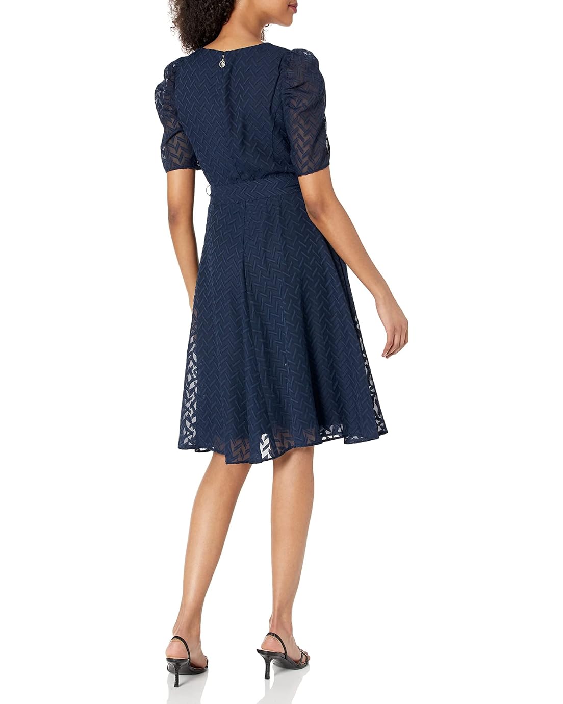 타미힐피거 Tommy Hilfiger Abstract Zigzag Pleated Sleeve Fit-and-Flare Dress