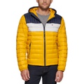 Mens Quilted Color Blocked Hooded Puffer Jacket