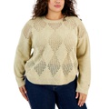 Plus Size Metallic Open-Stitch Argyle Sweater
