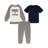 Baby Boys Basic T-shirt Fleece Raglan Logo Crewneck and Joggers 3 Piece Set