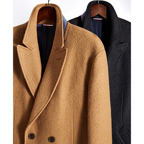타미힐피거 Mens Modern-Fit Solid Double-Breasted Overcoat
