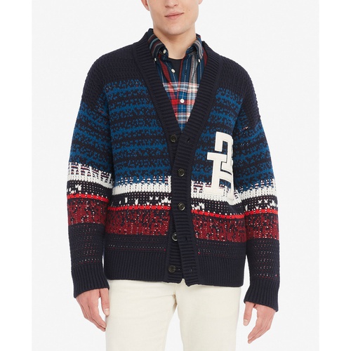타미힐피거 Mens Ombre Textured Stripe Cardigan Sweater