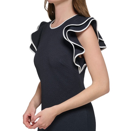 타미힐피거 Womens Mini-Quilted Jacquard Flutter-Sleeve Dress
