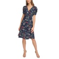 Petite Floral-Print Ruched-Sleeve Dress