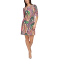 Womens Paisley-Print Ruched-Sleeve Dress