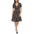 Womens Floral-Print Ruched Sleeve Dress