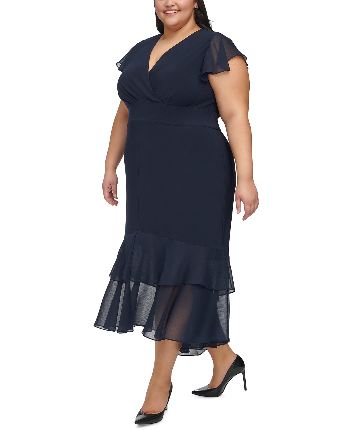 타미힐피거 Plus Size Flutter-Sleeve A-Line Dress