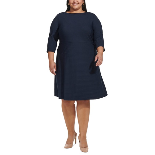 타미힐피거 Plus Size 3/4-Sleeve Textured Knit Dress