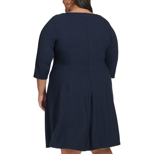타미힐피거 Plus Size 3/4-Sleeve Textured Knit Dress