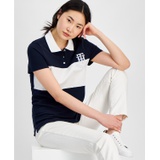 Womens Logo Applique Colorblocked Polo Shirt