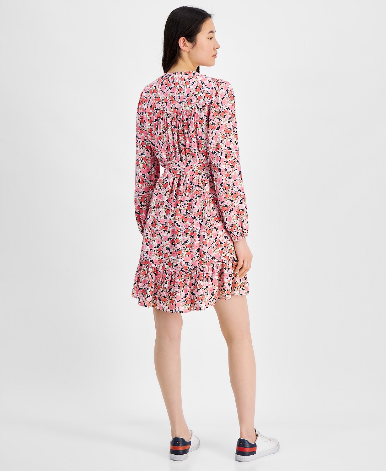 타미힐피거 Womens Floral-Print Sandbar Tie-Front Fit & Flare Tiered Dress