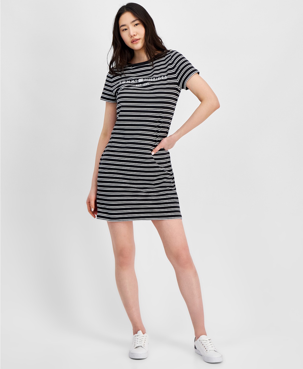 Womens Striped Logo Short-Sleeve T-Shirt Dress