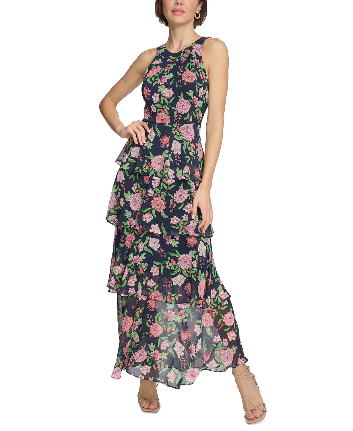 Womens Floral-Print Ruffled Maxi Dress