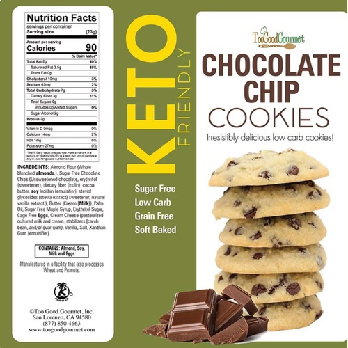 Too Good Gourmet Keto Cookies 5 Oz! Chocolate Chip Flavored Cookies! Low Carb, Sugar Free And Grain Free! Delicious Keto Friendly Cookies Perfect To Any Diet! Choose Your Flavor! (