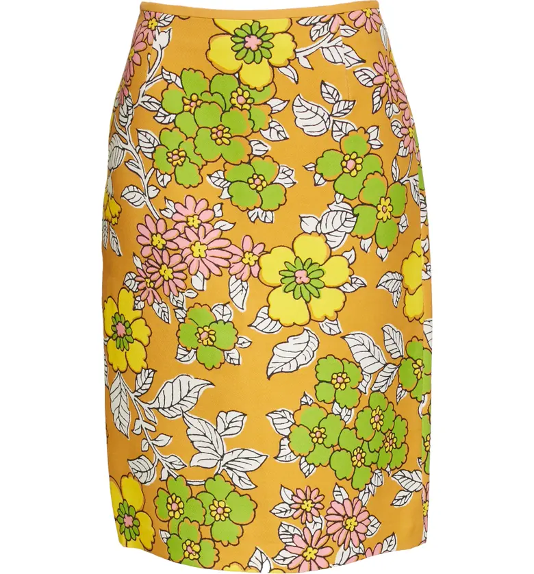 토리버치 Tory Burch Floral Print Twill Pencil Skirt_RUST WALLPAPER FLORAL