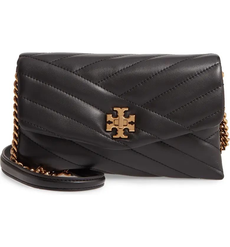 Tory Burch Kira Chevron Quilted Leather Wallet on a Chain_BLACK
